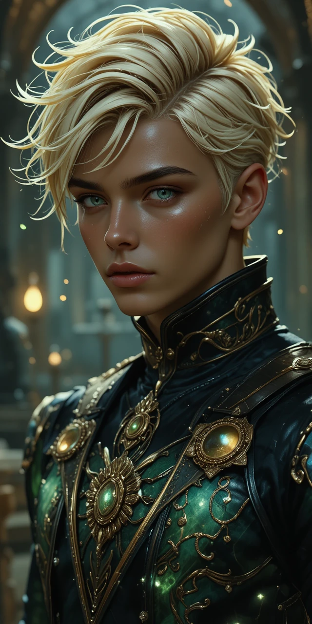 Homem de anime com orelhas de gato, pele dourado-acastanhada e cartas