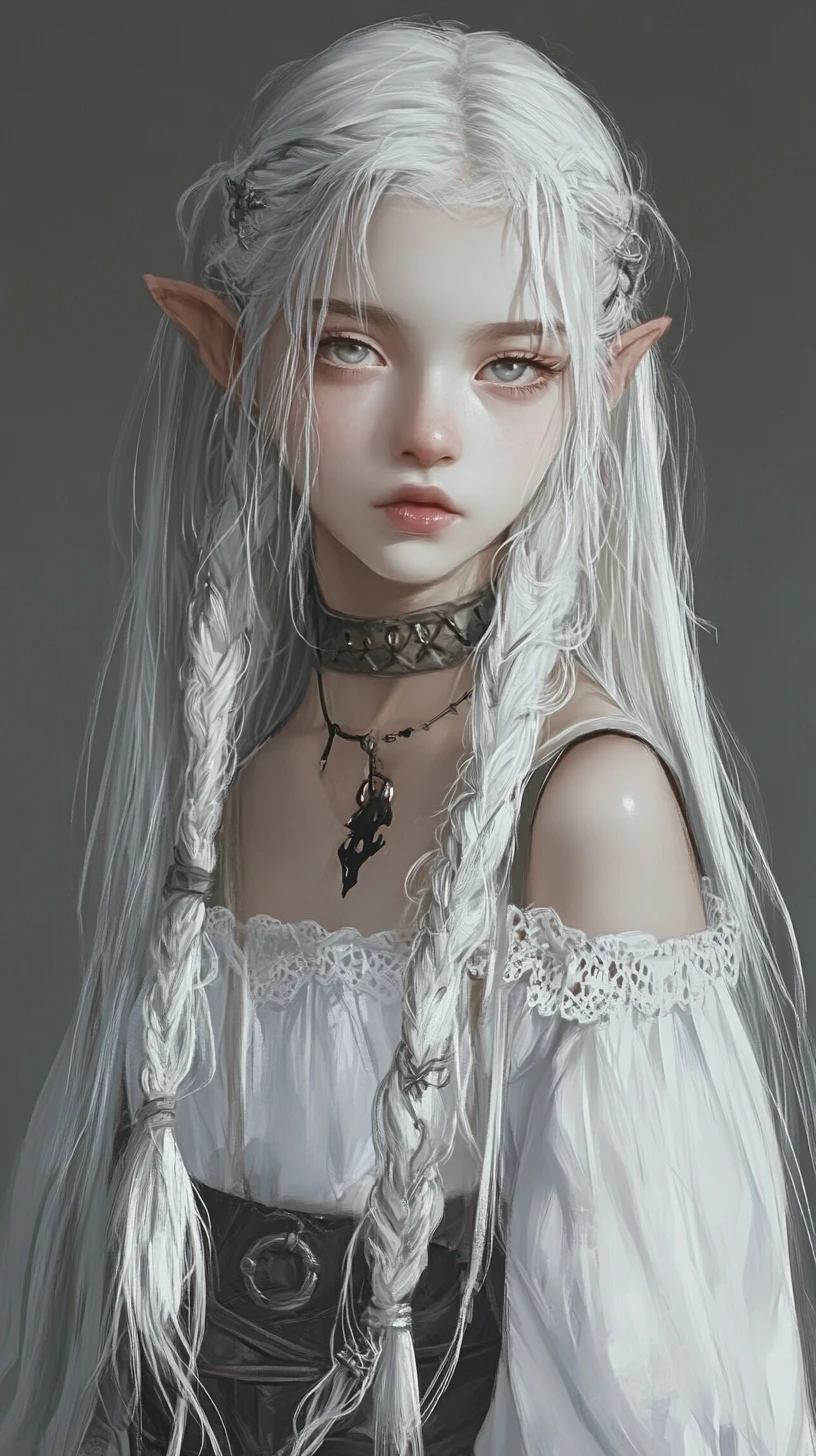 Ragazza elfa stoica con abiti tribali fantasy a strati