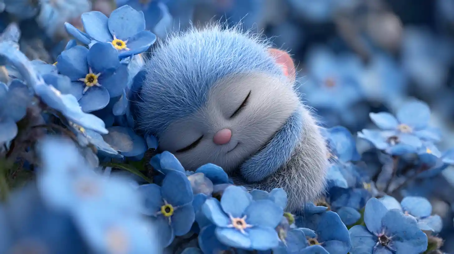 Ethereal being sleeping within a blue flower blossom