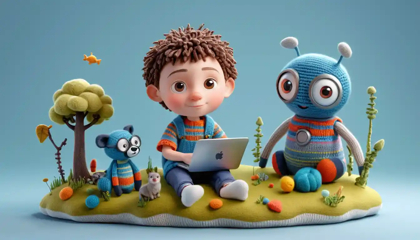 Cute tech heroine girl in playful 3D fantasy world