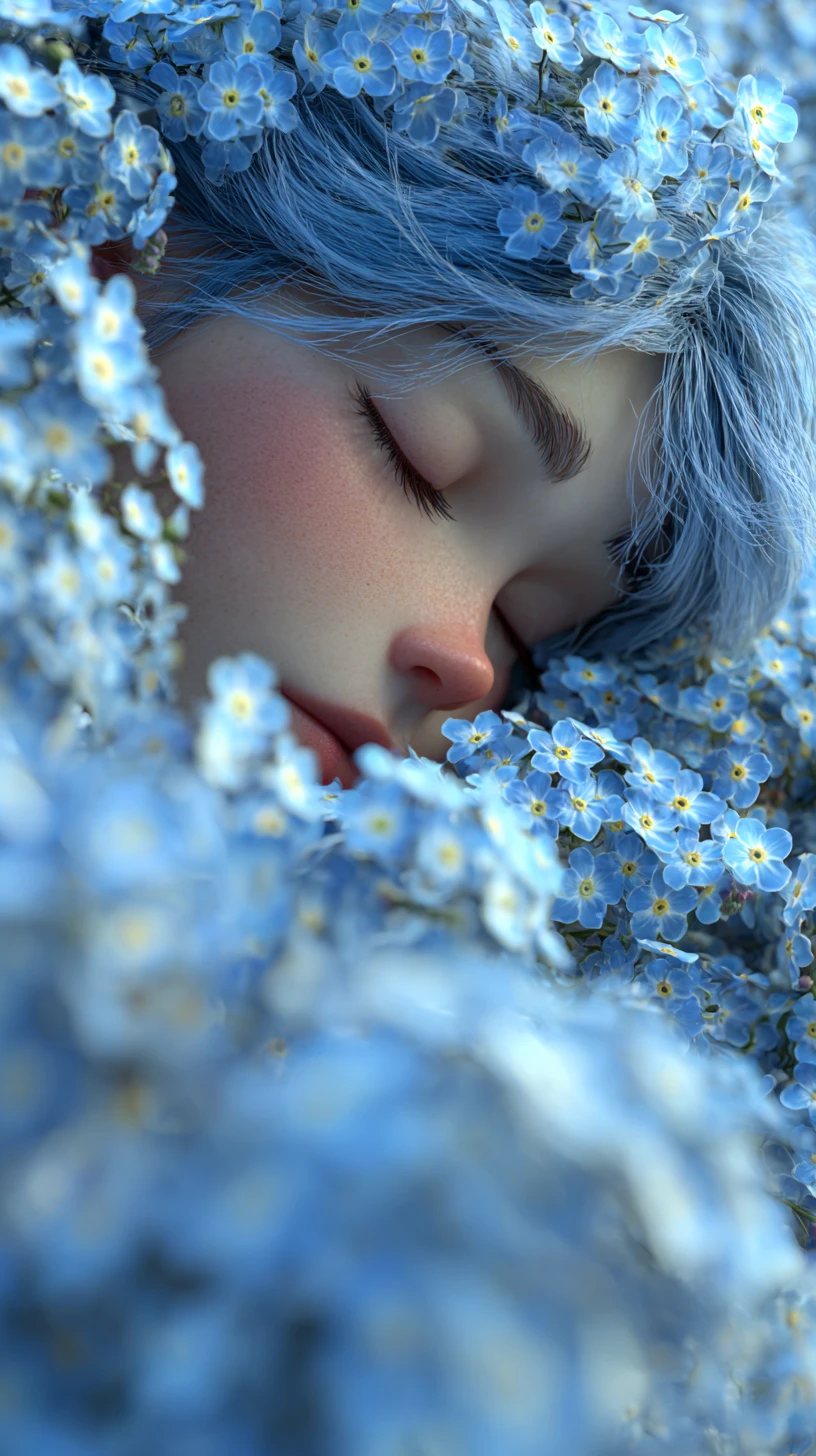 Être éthéré dormant au cœur d’une fleur bleue