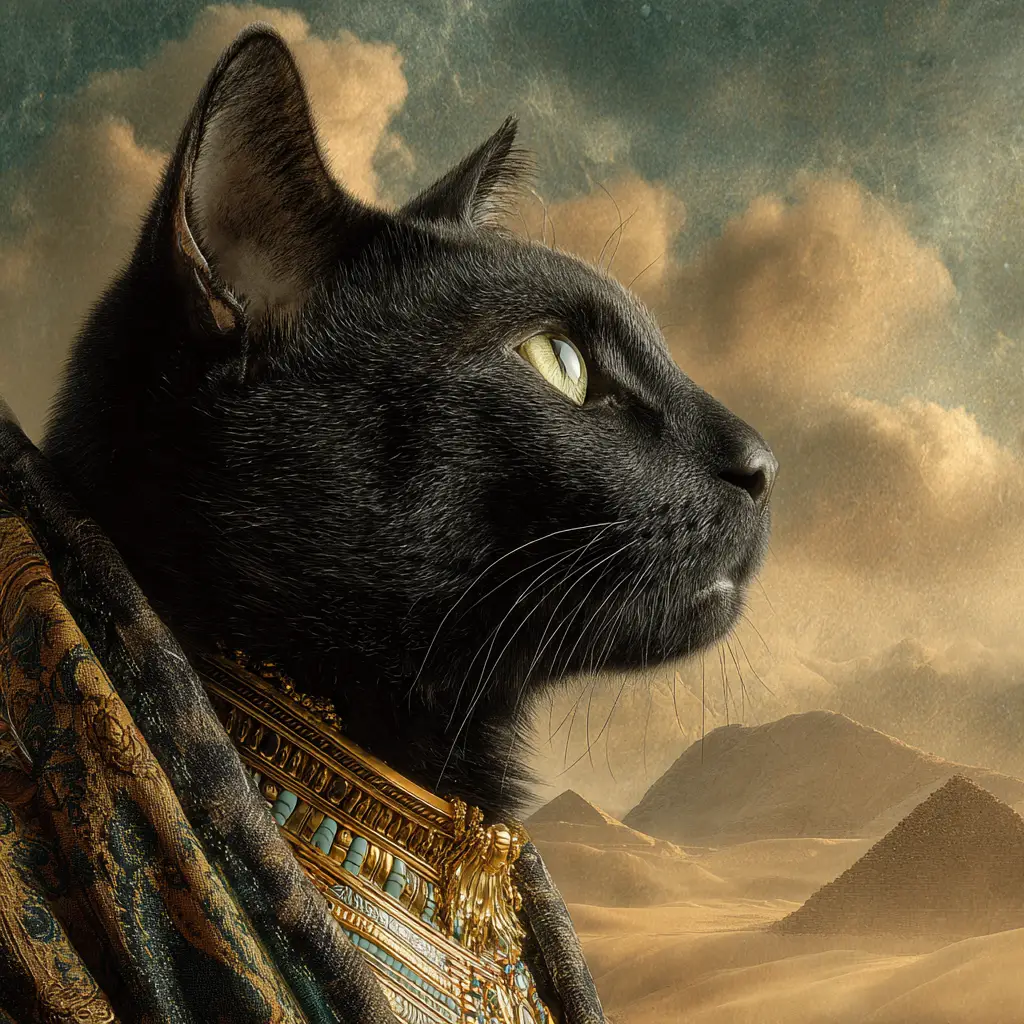 Regale dio gatto nero che cammina nell'oltretomba egizio