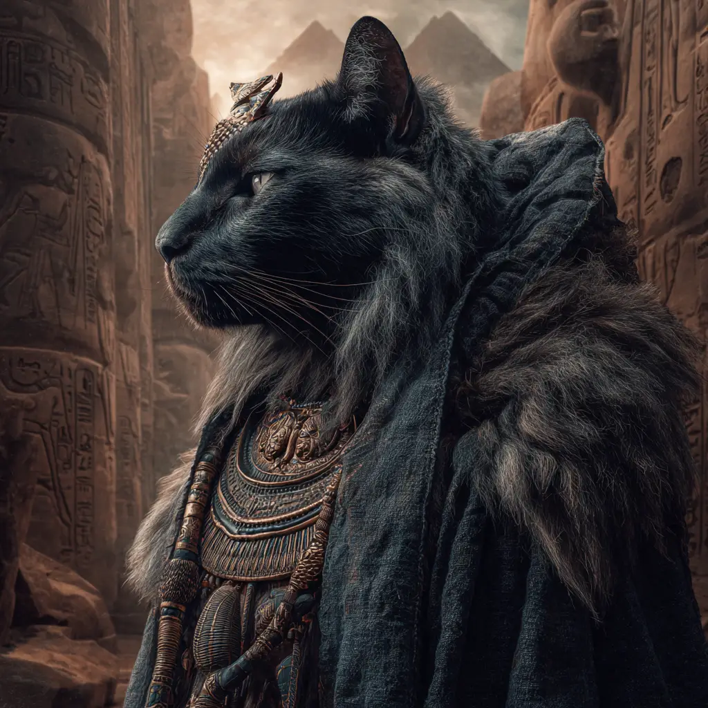 Regale dio gatto nero che cammina nell'oltretomba egizio