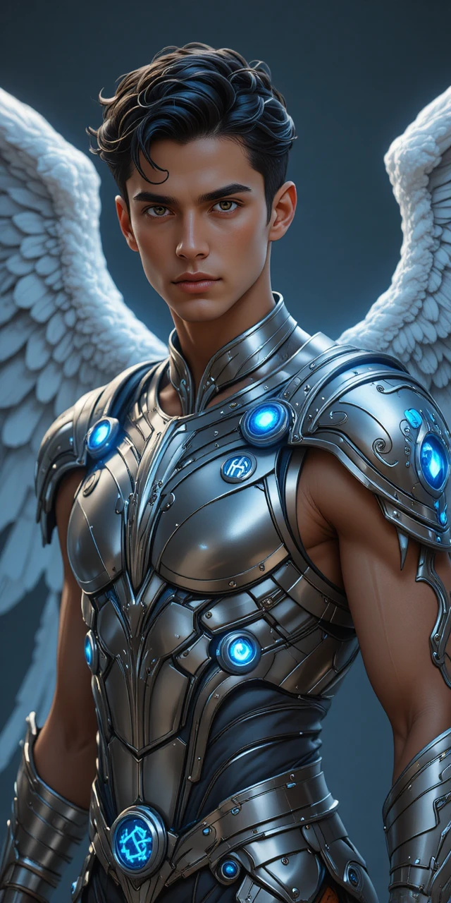 Guerrier anime ailé en armure de valkyrie lumineuse