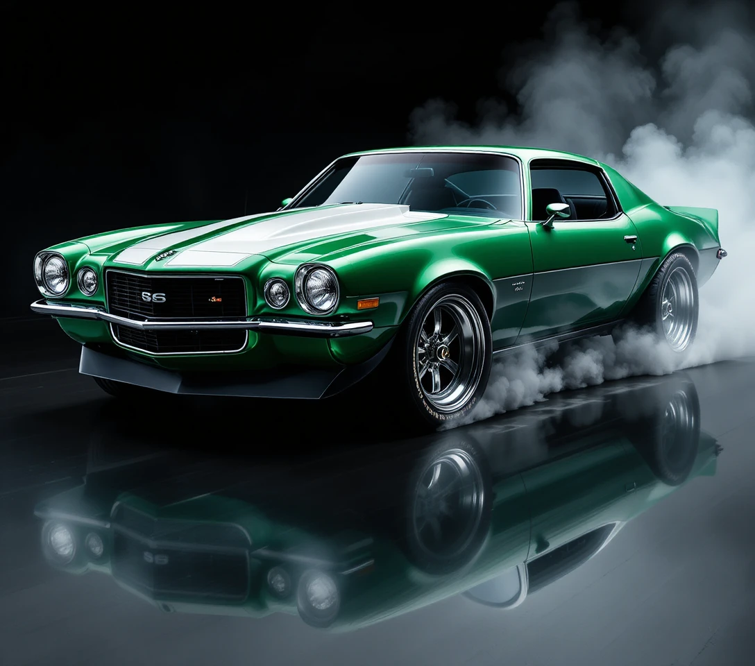 Futuristischer grüner Camaro Muscle-Car mit Chromfelgen
