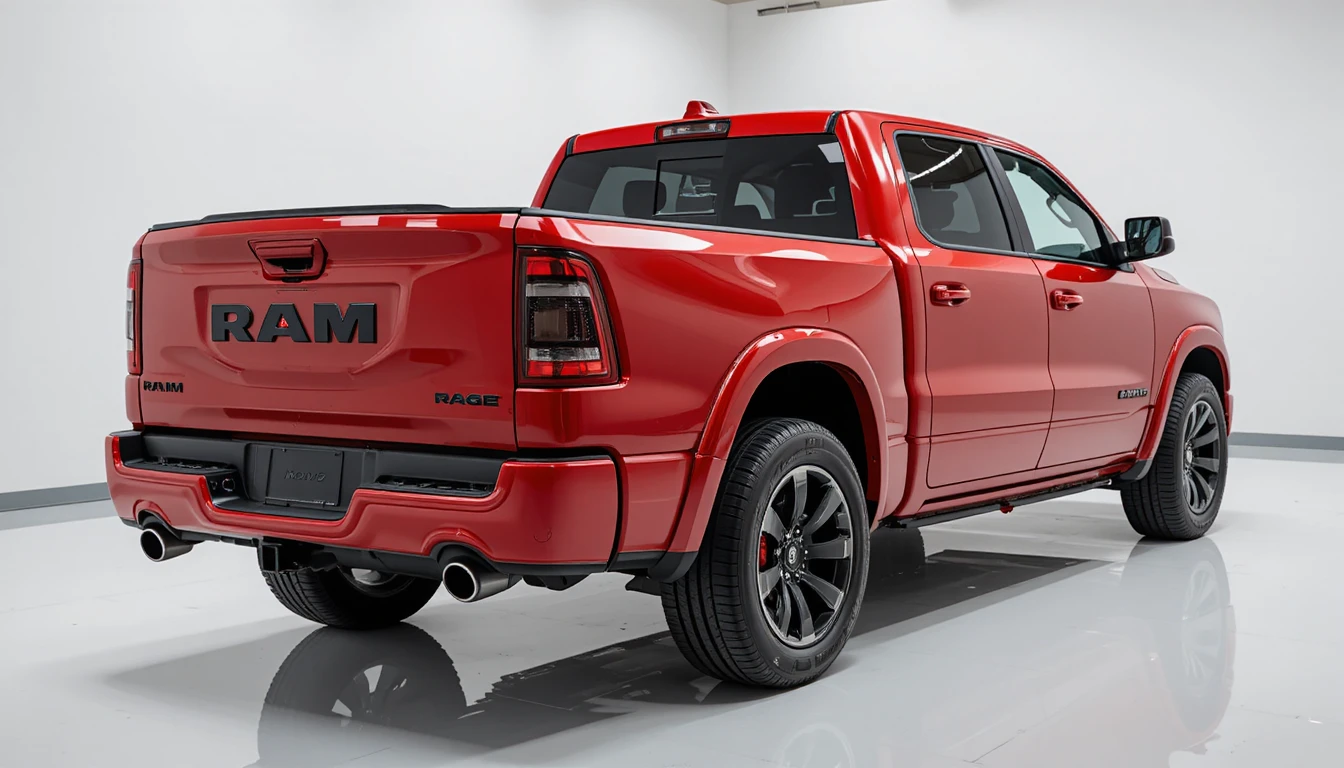Camioneta pickup roja expuesta en un moderno concesionario