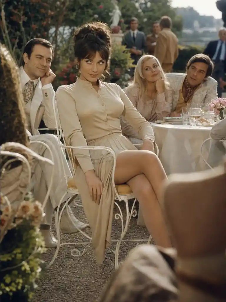 Elegante Frau im französischen Stil in einem traumhaften filmischen Moment