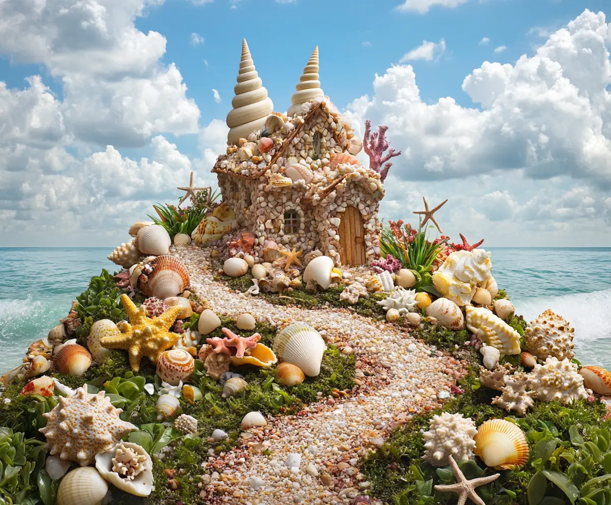 陽光沙灘上的奇幻貝殼小屋