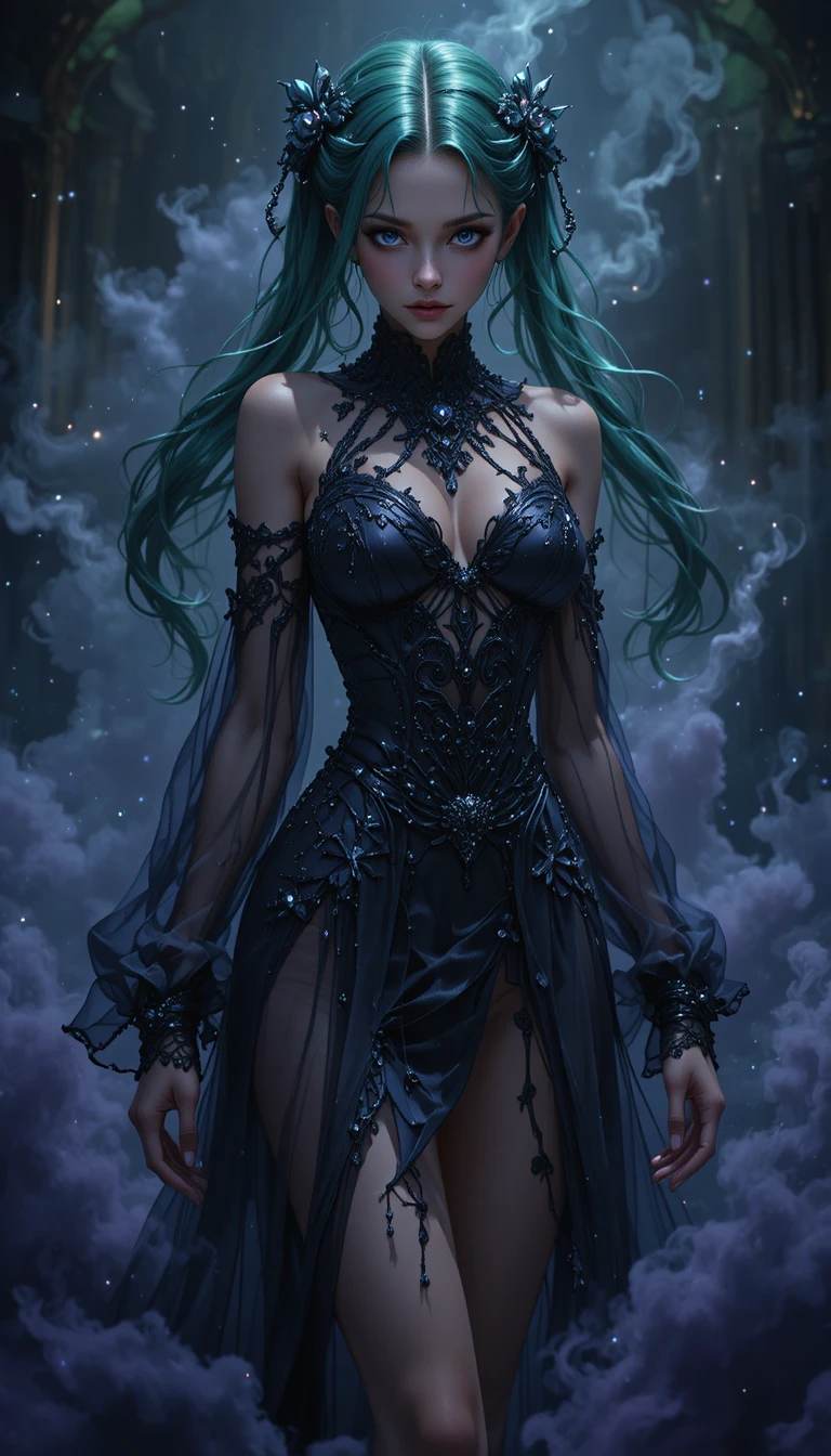 Ethereal anime girl with shadowy ghostly aura