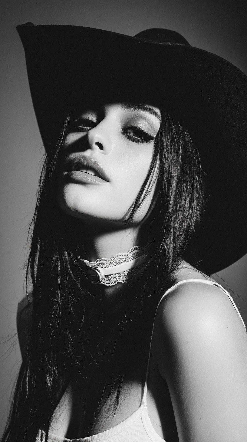 Dramatic black and white close up portrait of a woman