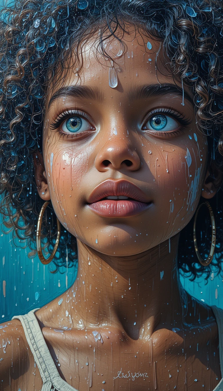 Pintura em impasto em close de um bebê afro menina cheia de esperança