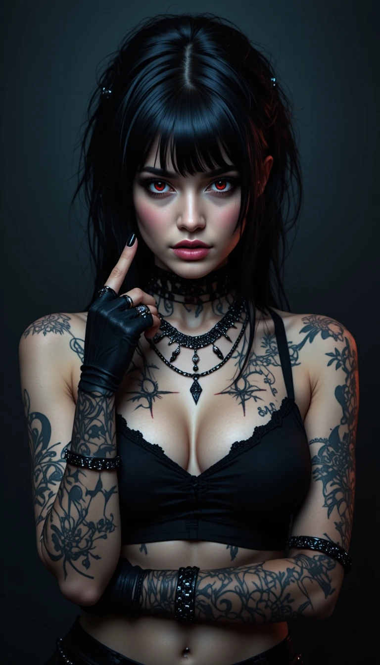 Femme gothique aux yeux rouges en portrait punk sombre