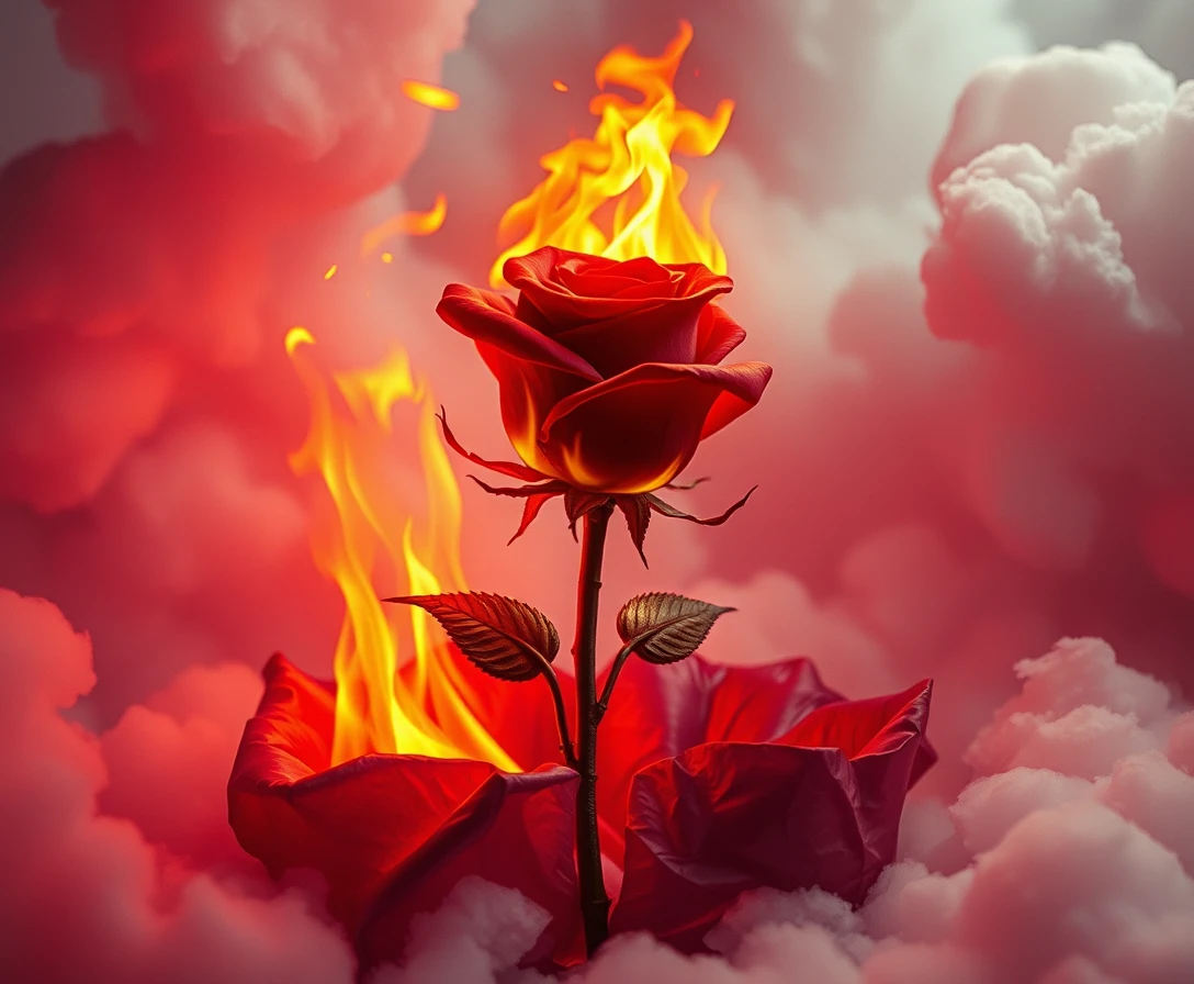 Brennende Rose in einer surrealen luziden Traumszene
