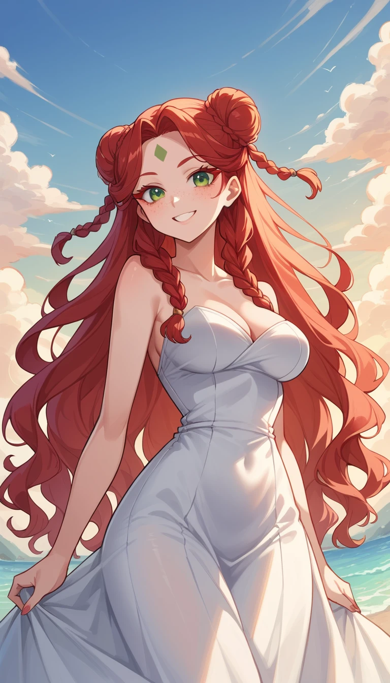 Allegra ragazza anime in piedi all'aperto all'alba
