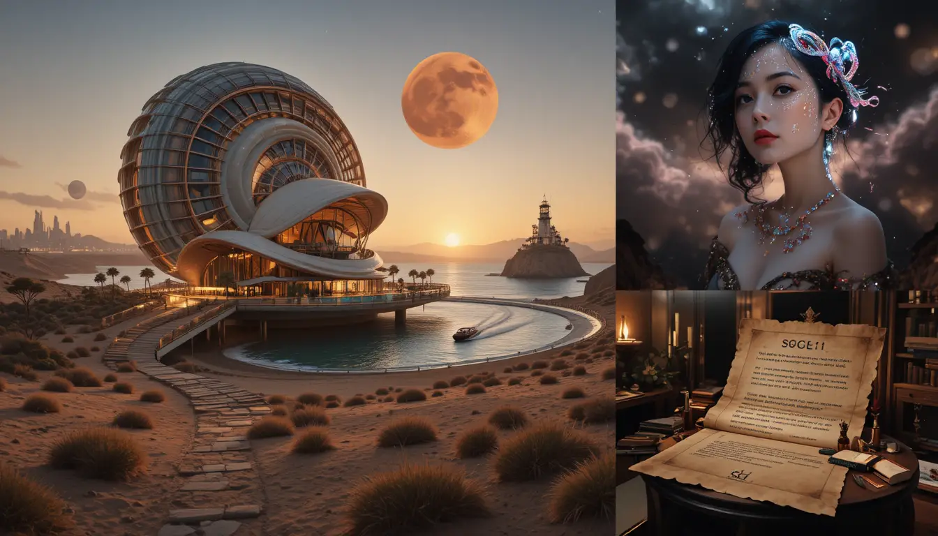 Resort Futuristico Nautilus che Brilla su un Oceano Tranquillo