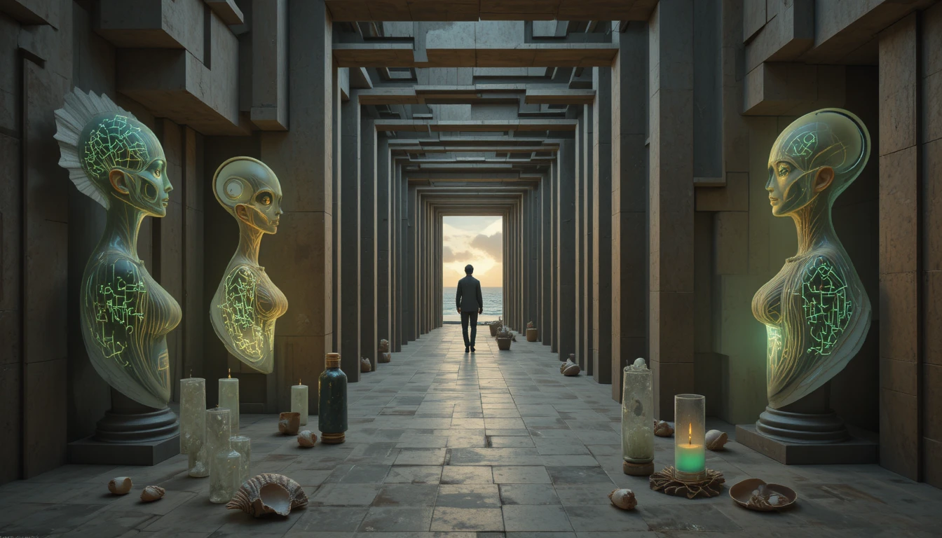 Entrée de labyrinthe surréaliste dans une galerie d’art futuriste
