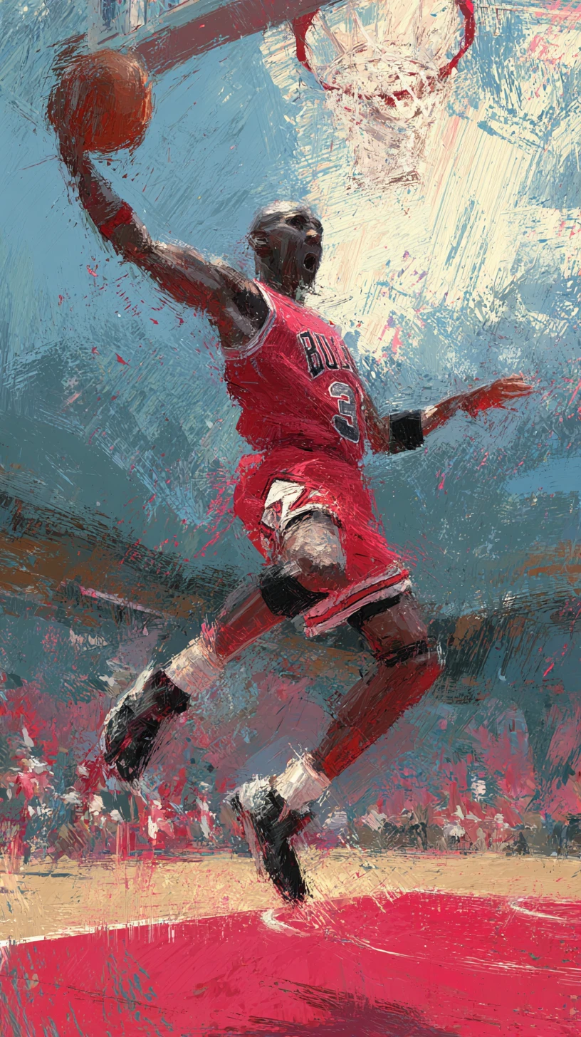 Portrait 3D d'un basketteur en train de dunker sur un terrain extérieur