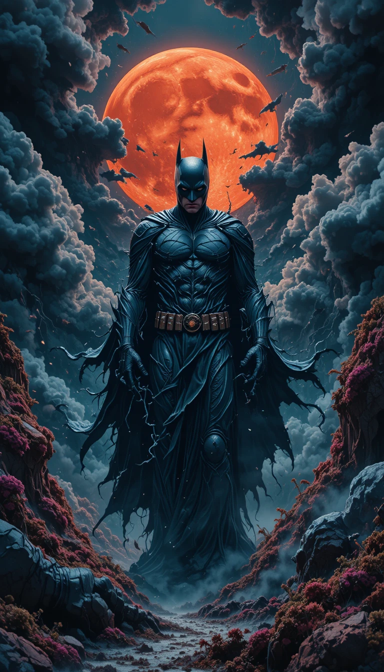 Super-herói surreal preso em um sonho noturno distorcido