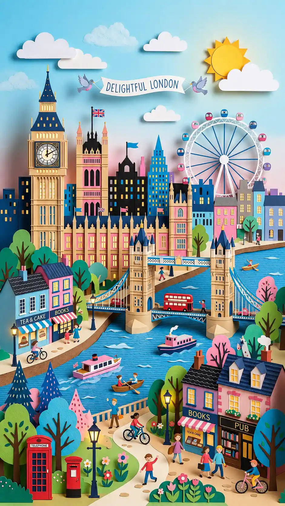 Allegra città di Londra di carta in stile libro illustrato