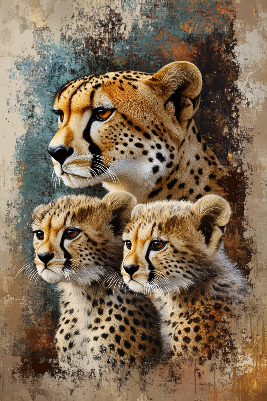 Portrait en gros plan d’une guéparde avec deux petits