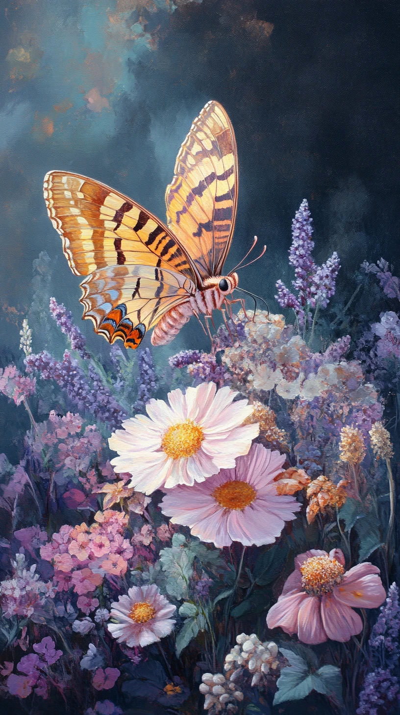 Schmetterling auf einem üppigen Distel- und Blumenstrauß