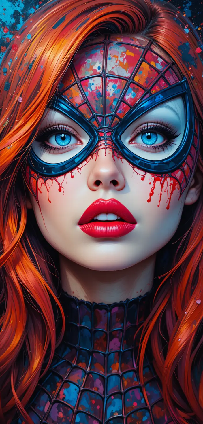 Pintura colorida en primer plano de una chica con máscara