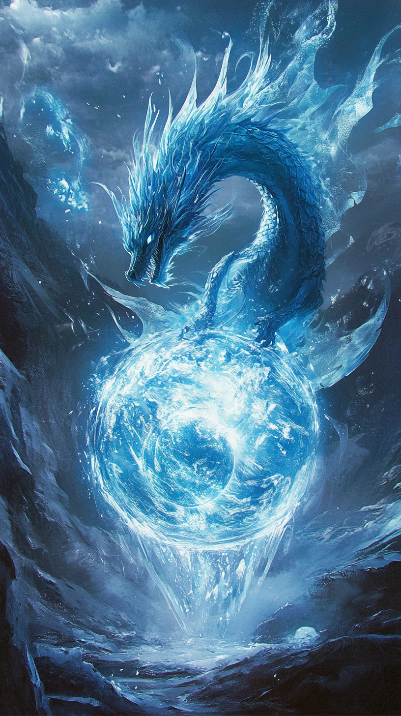 輝く水晶球から昇る幻想的なドラゴン