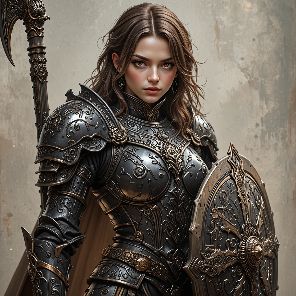 Gerüsteter Fantasy-Artificer mit Streitkolben und leuchtendem magischem Schild