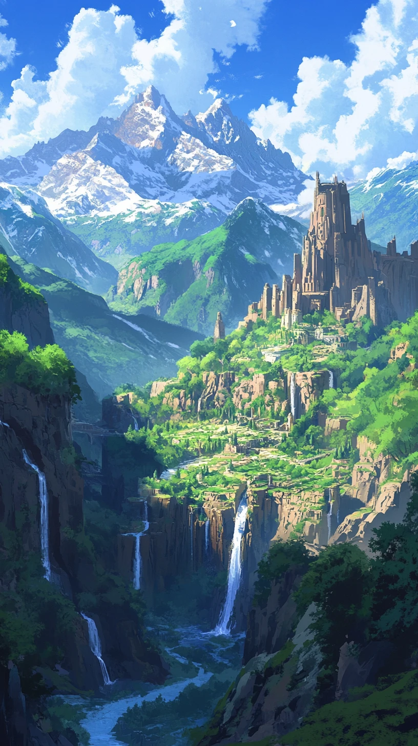 Fantastisches Amphitheater in einer weiten Anime-Landschaft