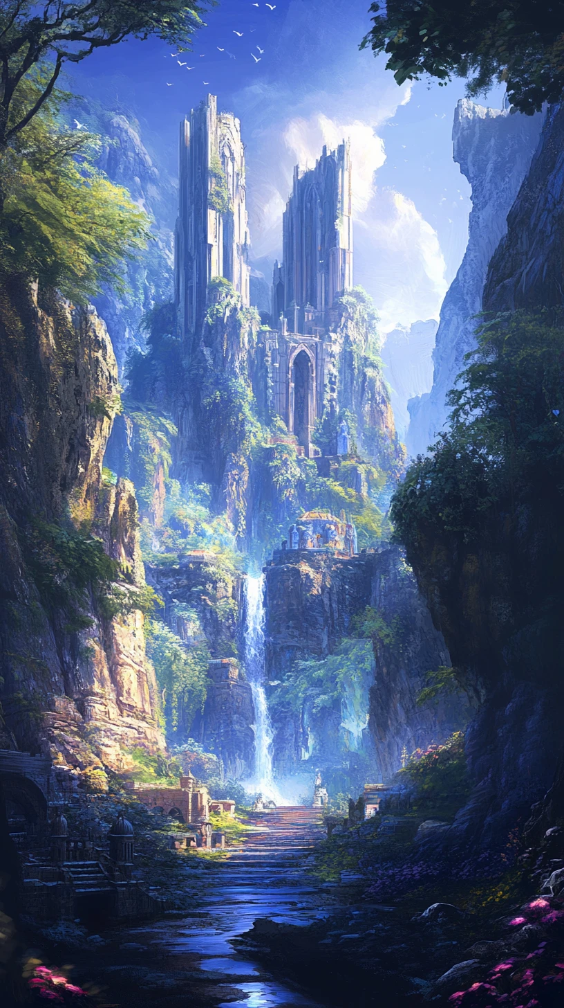 廣袤奇幻景觀中的古老石造圓形劇場