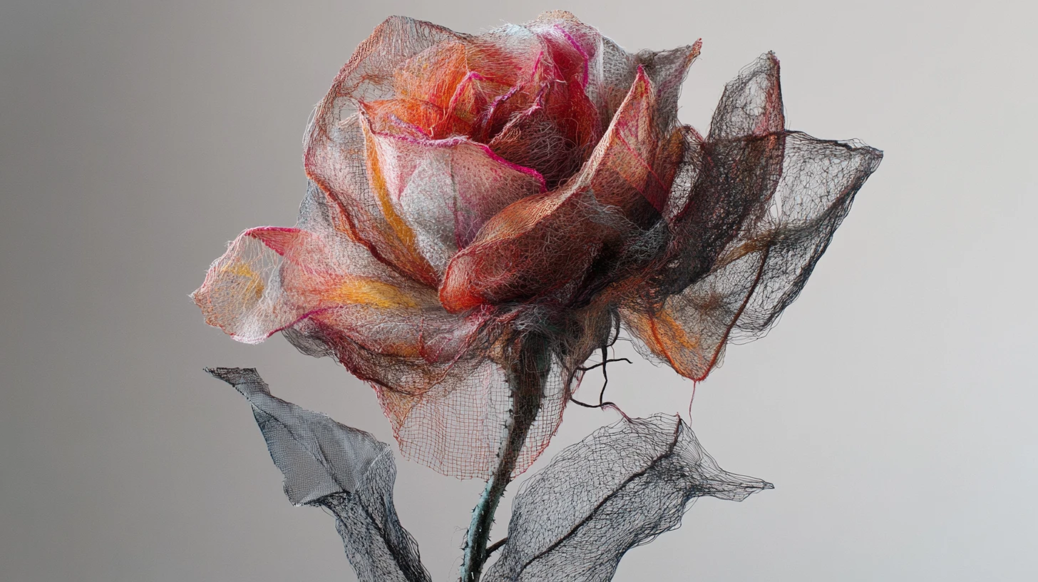 Silhouette Éthérée de Rose Formée par des Textiles Superposés