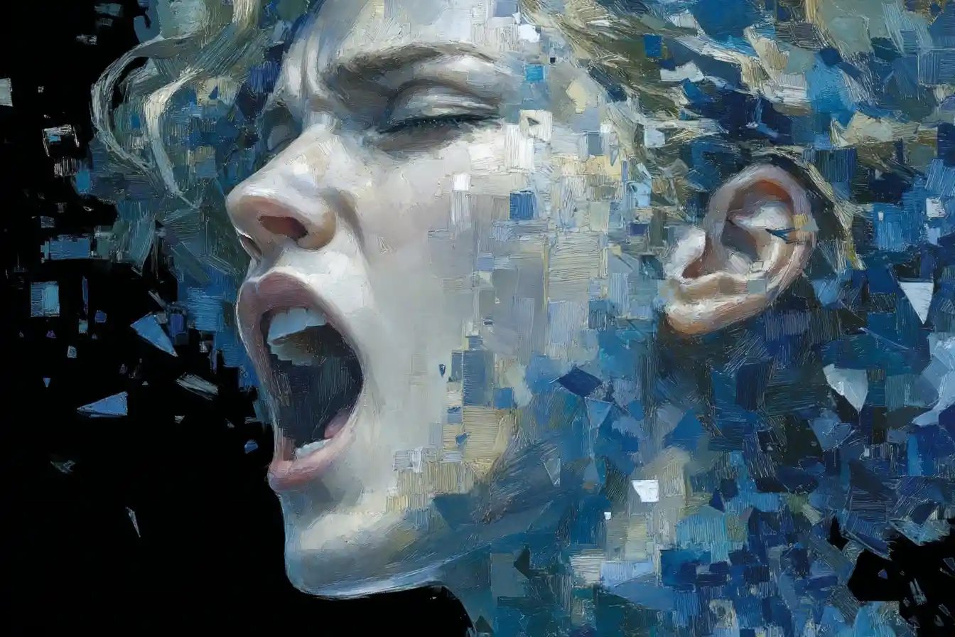 Woman screaming as shattering sound wave explodes outward