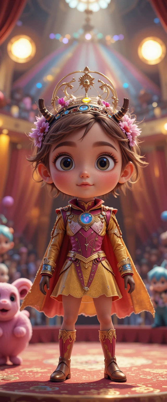 Adorable héroïne 3D dans un monde de cirque numérique coloré