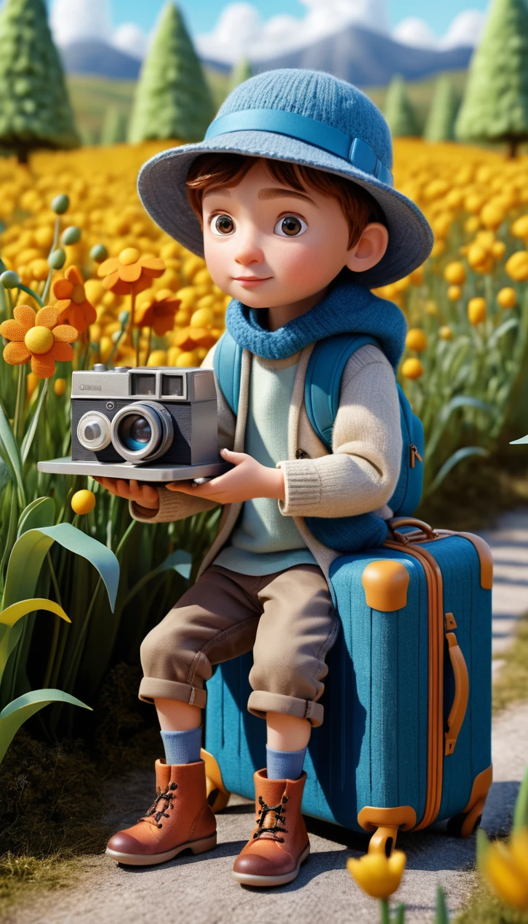 Personagem de passarinho infantil 3D fofo em um campo de flores