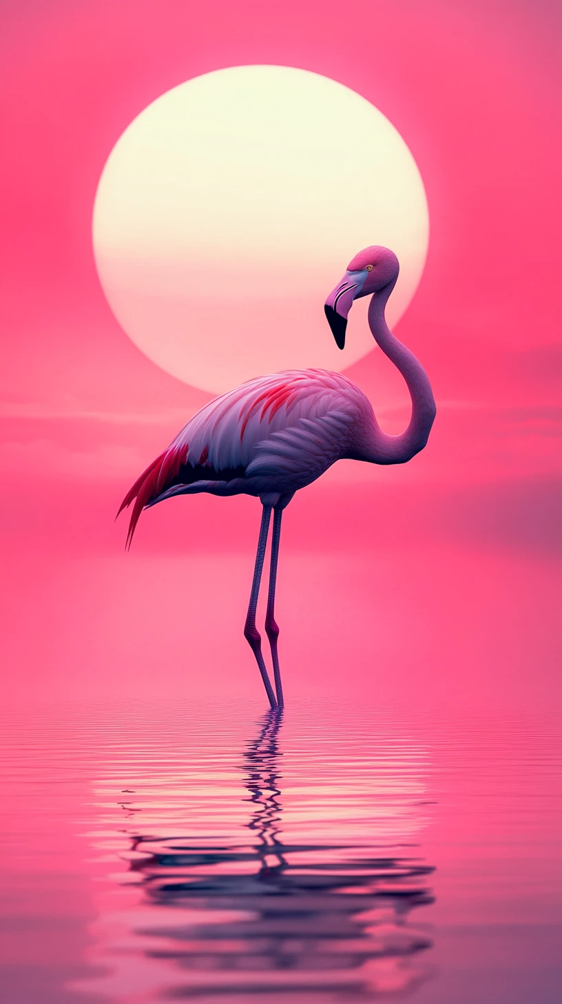 Flamingo solitário em crista de salina no horizonte brilhante