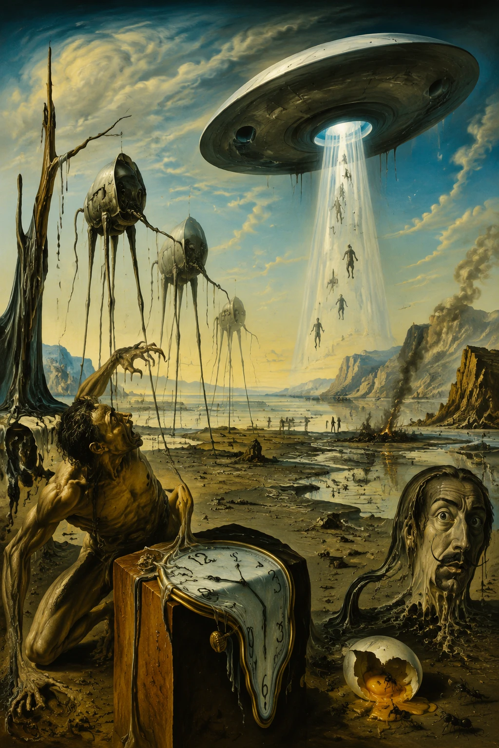 Llegada surrealista de alienígenas a la Tierra en una visión daliniana