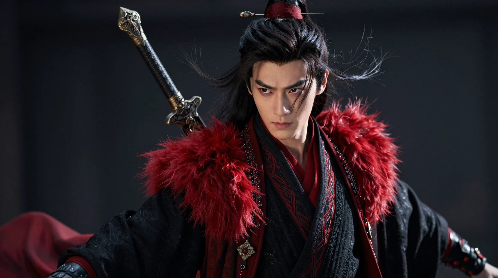 Jeune épéiste chinois en portrait cinématographique dramatique