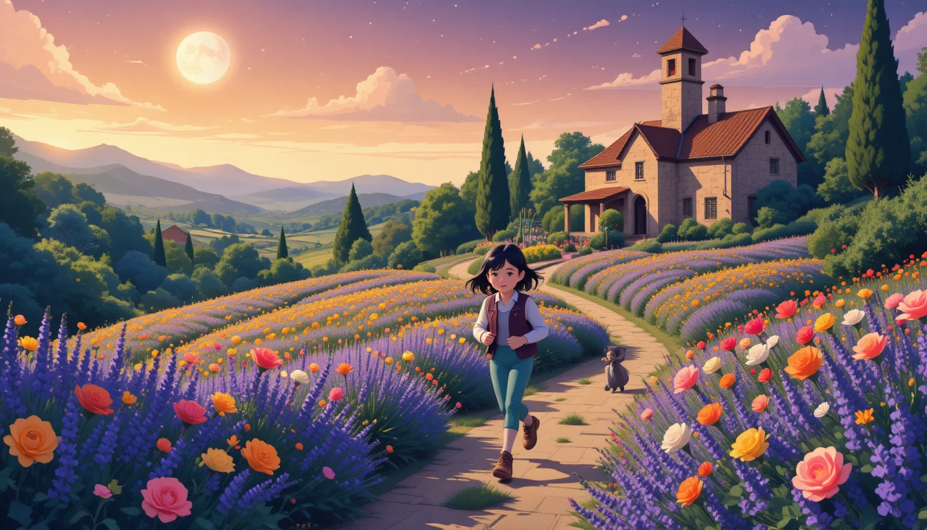 Bunte Blumenfelder und Steinhaus in der Landschaft der Provence