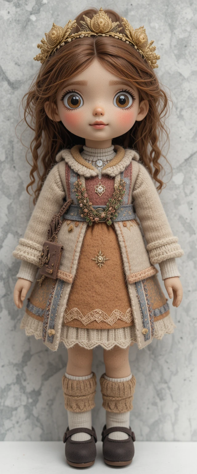 Boneca de algodão em feltro de lã lúdica em estilo soft craft