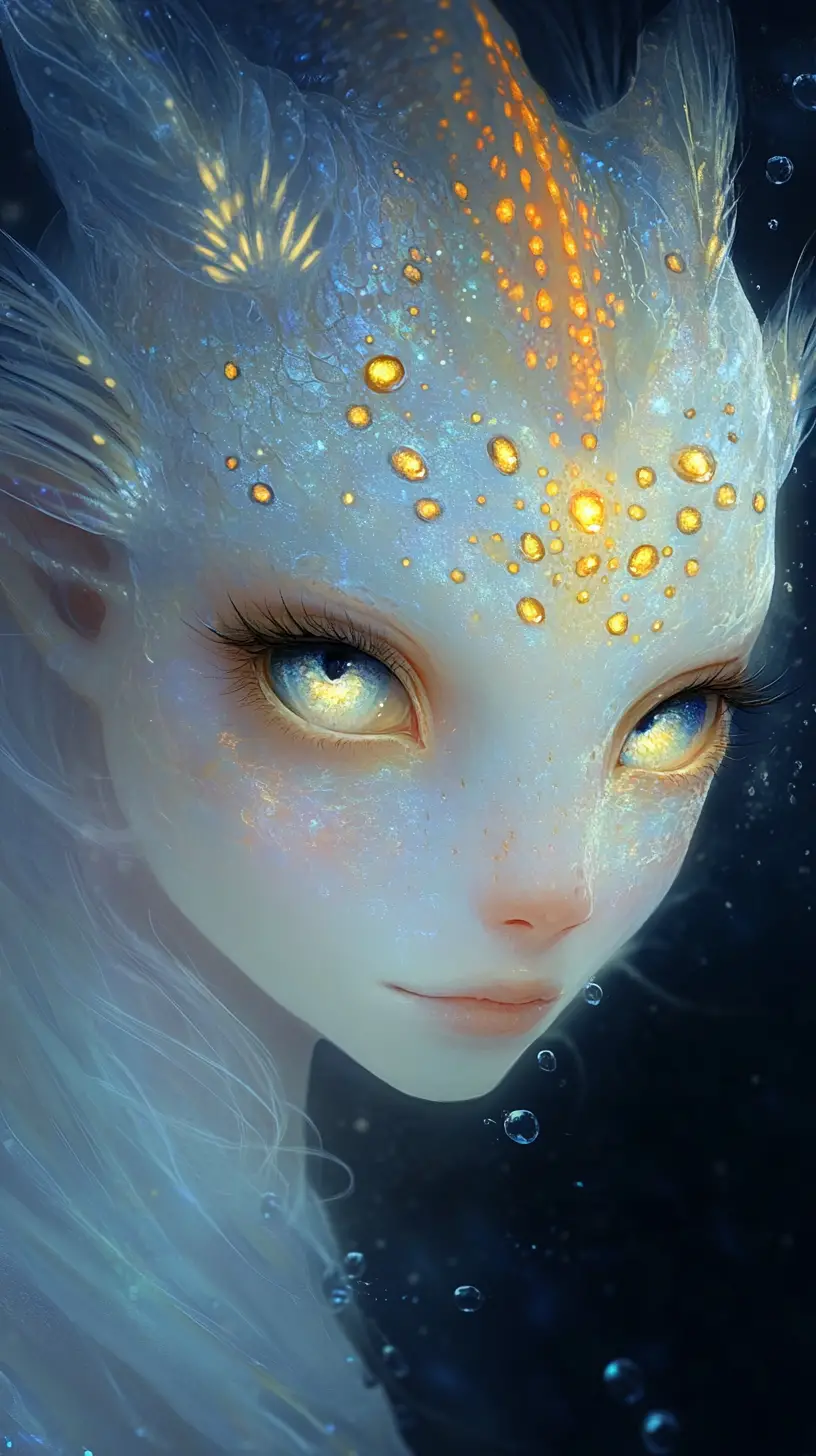 Eterea donna acquatica albina con bagliore bioluminescente