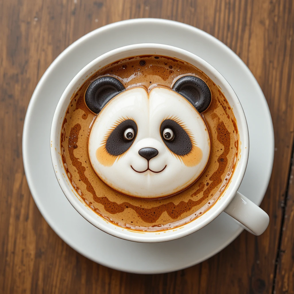 Süße Panda-Latte-Art in einer Aquarell-Kaffeeillustration