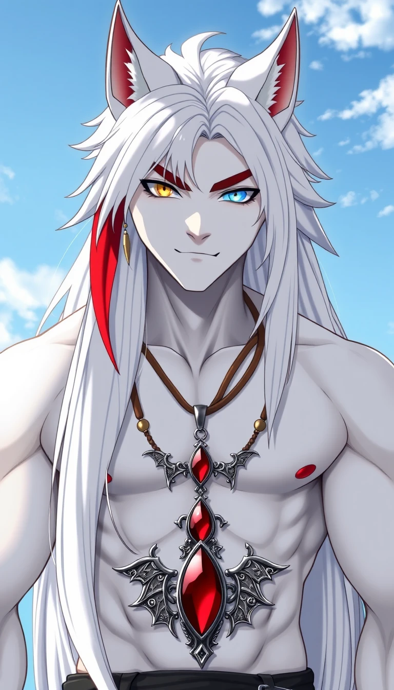 Garoto fera heterocrômico confiante em estilo manhwa ao ar livre