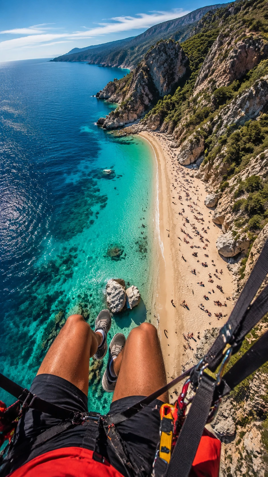 Paragliding aus der Ich-Perspektive über der Mittelmeerküste