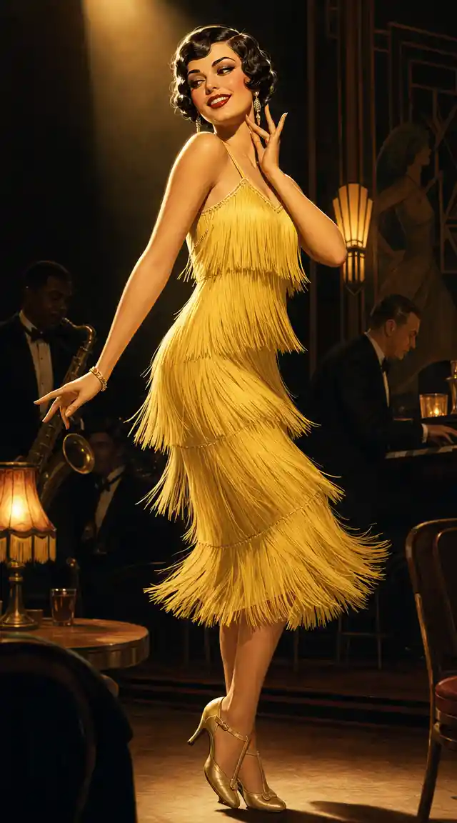 Stylish 1920s woman dancing in a jazz bar spotlight