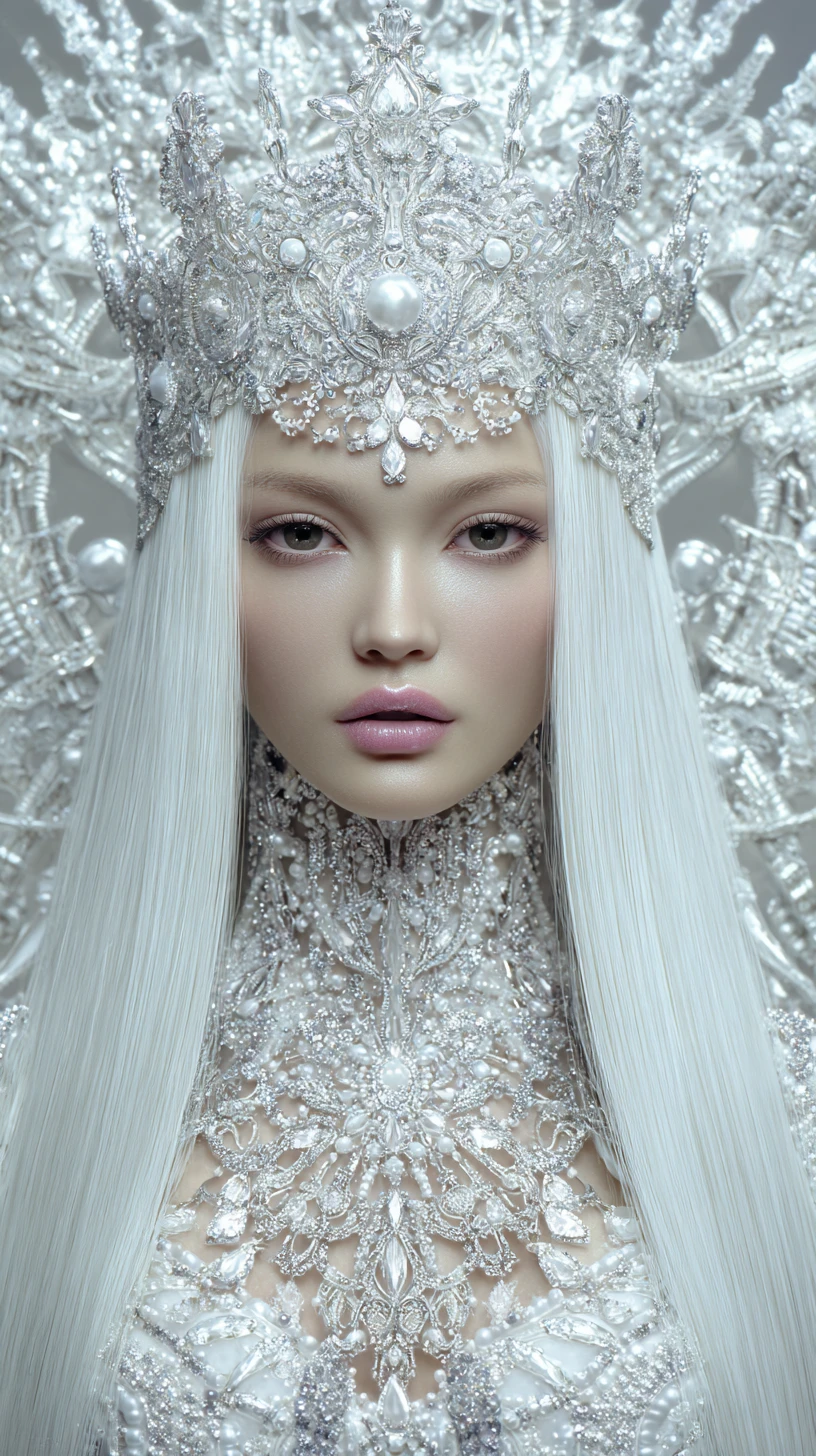 Ritratto fantasy di regina di perle con corona di diamanti e abito