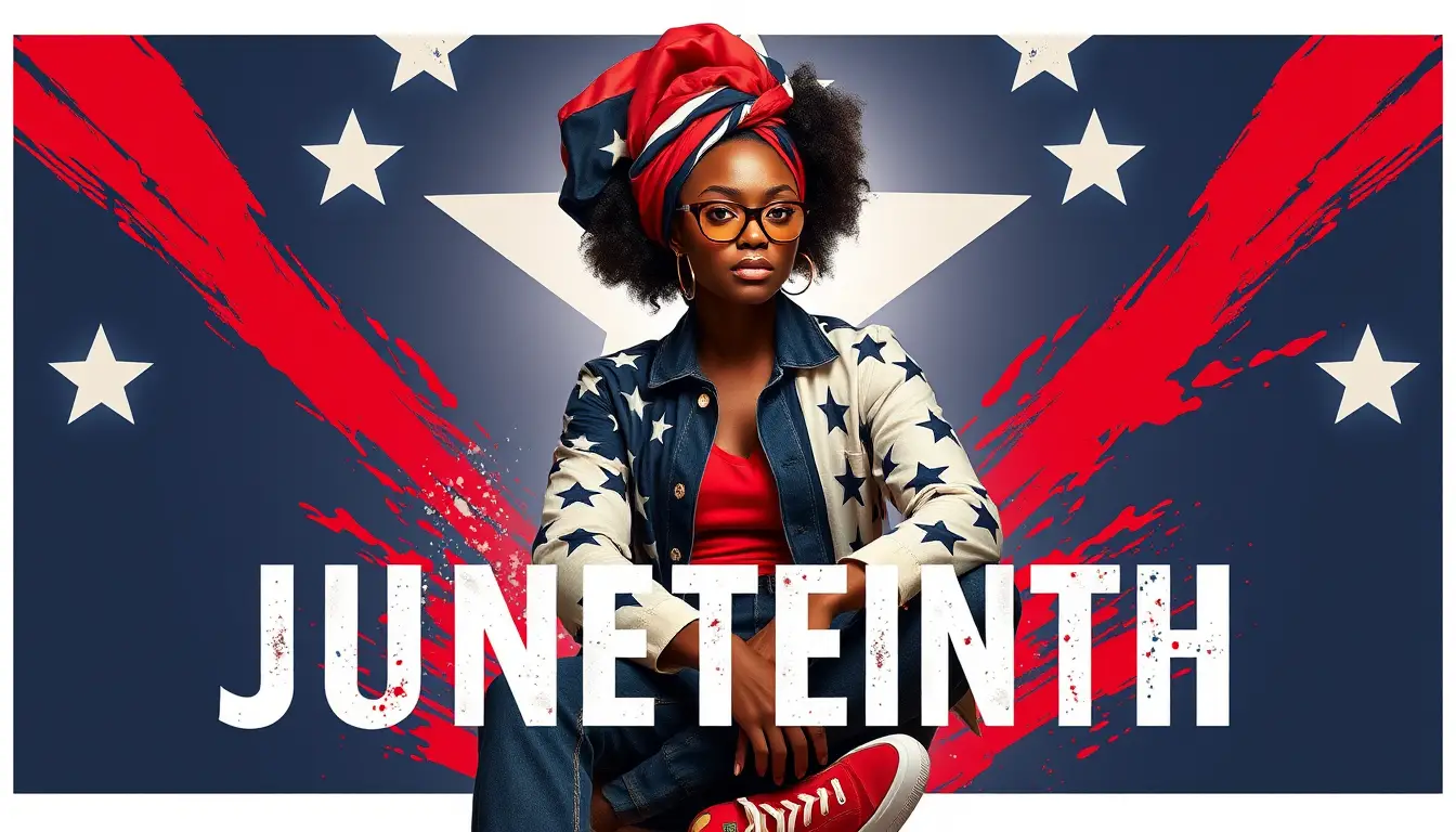 Confident black woman in Juneteenth fashion poster art