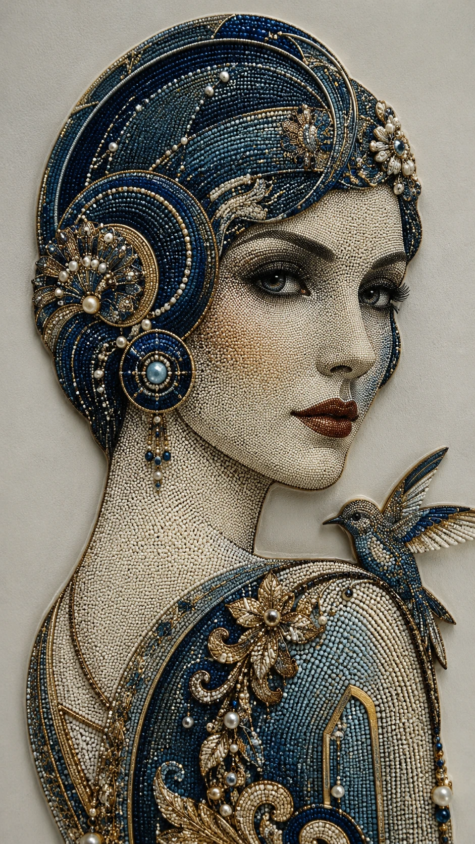 Pointillistisches Porträt einer geheimnisvollen Frau im Art-Déco-Stil