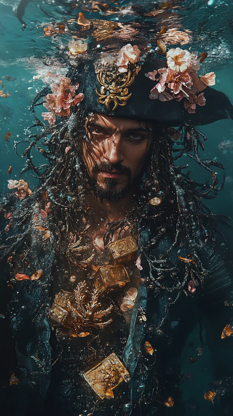 Pirate robuste dans un océan surréaliste de fleurs sombres
