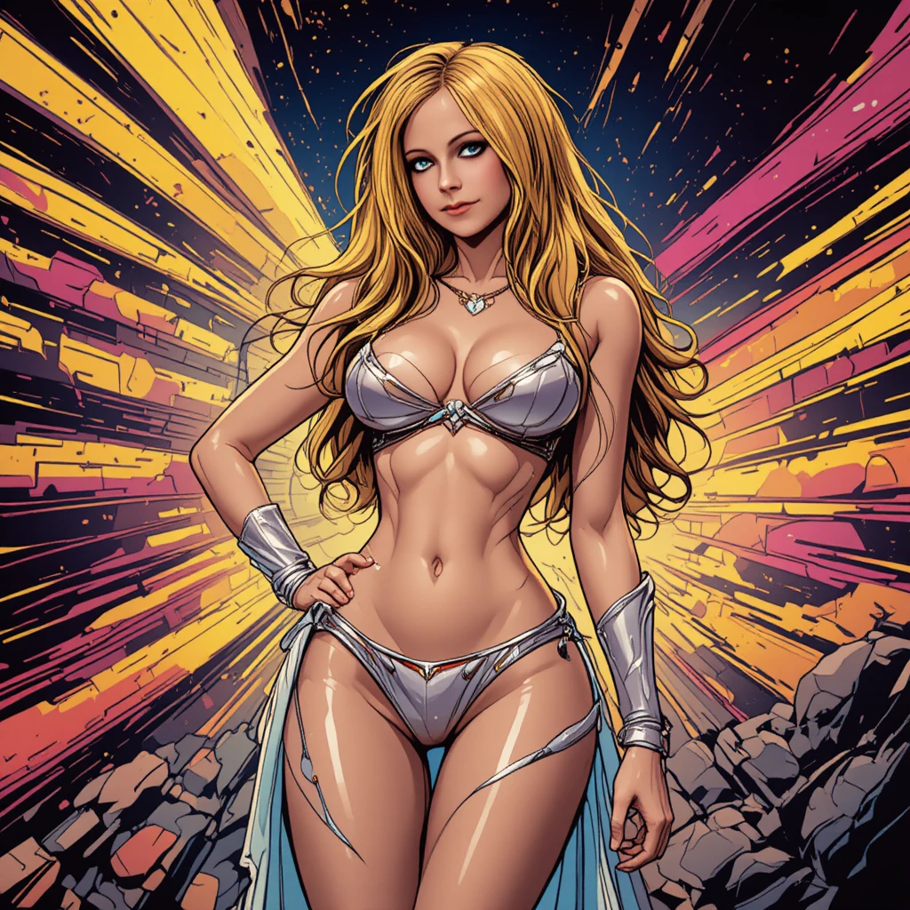 Kurvige Sci-Fi-Heldin im Micro-Bikini auf einer lebendigen Alienwelt