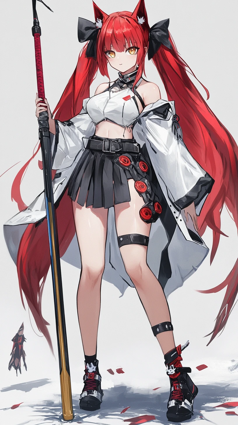 Ragazza anime dai capelli cremisi con elaborato outfit fantasy